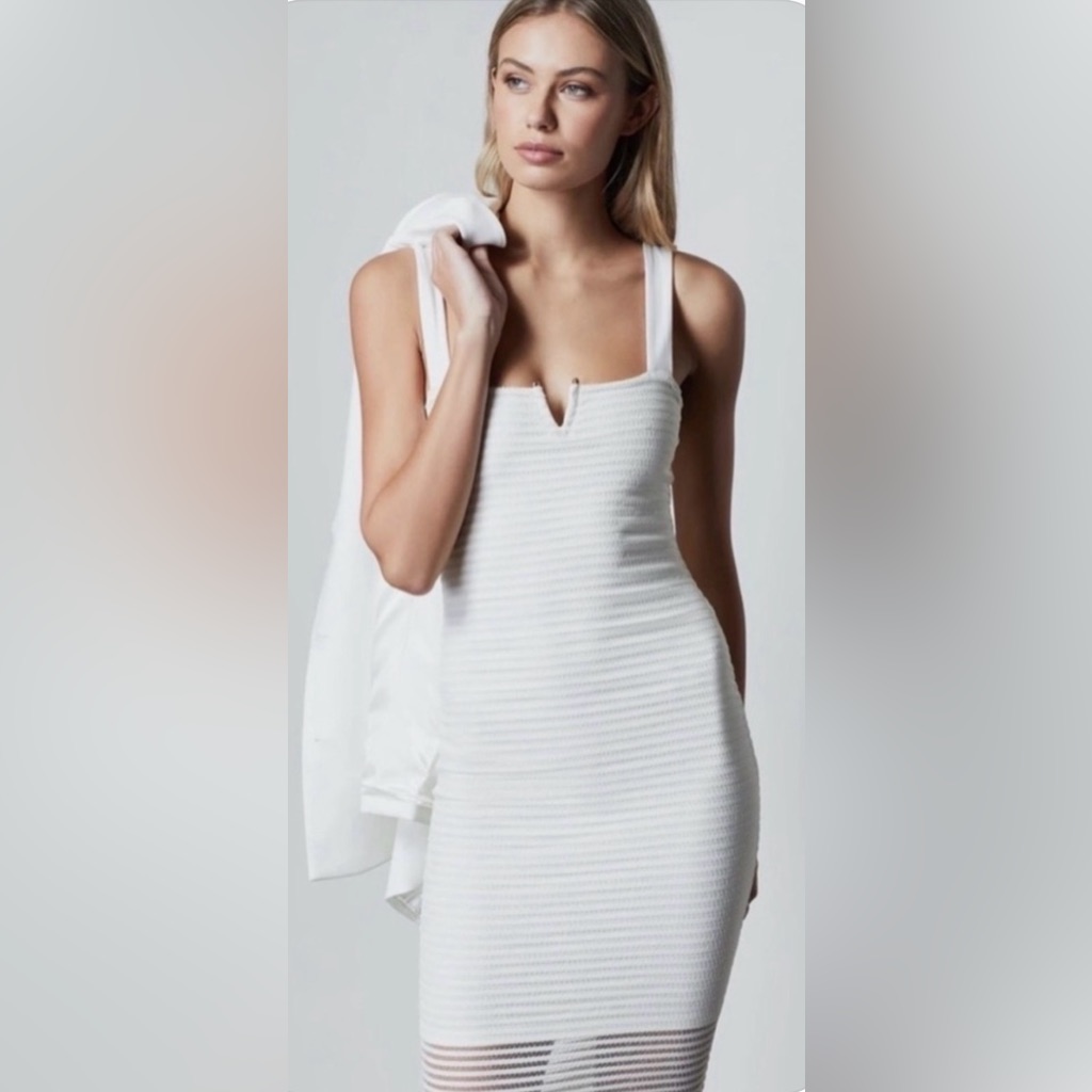 Good American Ivory Mesh Midi Dress Bodycon Sheer Detail Size Xs